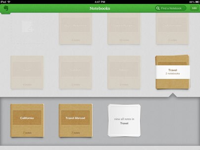Notizbücher von Evernote 5 auf dem iPad (Bild: Evernote)