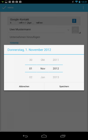 In der Kontakte-App kann bei personenbezogenen Terminen nicht der Dezember ausgewählt werden. (Screenshot: Golem.de)