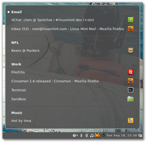 Das neue Cinnamon-Applet zum Zugriff auf Fenster