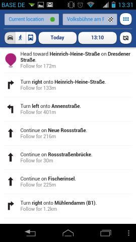 Außerdem wird die Route nur als Text angezeigt, eine Navigationsoption fehlt. (Screenshot: Golem.de)