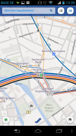 Das Programm zeigt auch Nahverkehrslinien an. (Screenshot: Golem.de)