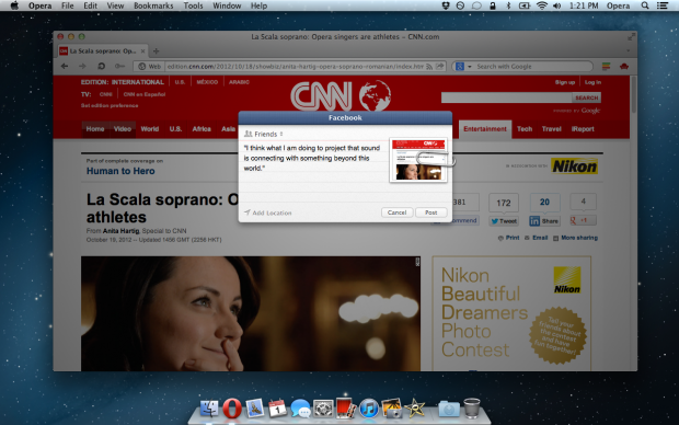 Opera 12.10 - Teilenfunktion in Mac OS X Mountain Lion (Quelle: Opera Software)