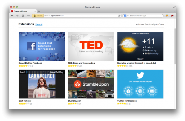 Opera 12.10 - Erweiterungen gibt es nur noch über Operas Portal. (Quelle: Opera Software)