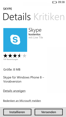 Skype-Vorabversion für Windows Phone 8.