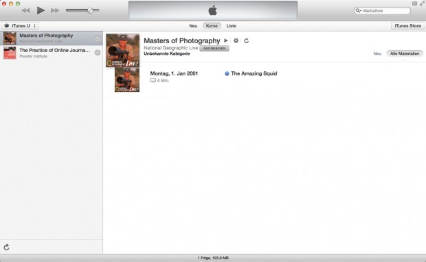 iTunesU-Mediathek in iTunes 11 (Bild: Apple)