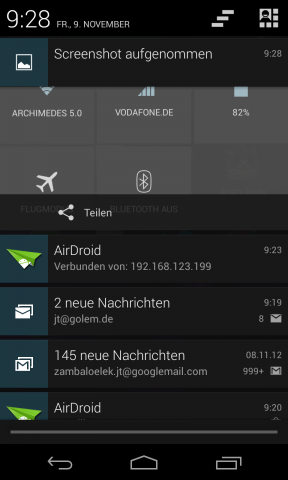 ...im Benachrichtigungsmenü verfügbar. (Screenshot: Golem.de)