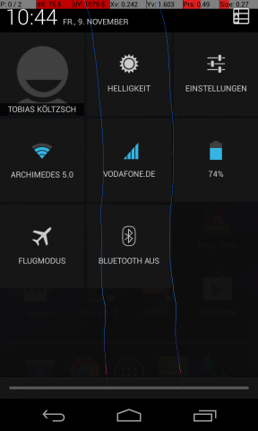 Der Schnellzugriff auf ausgewählte Systemeinstellungen lässt sich mit einem Wisch mit zwei Fingern öffnen. (Screenshot: Golem.de)