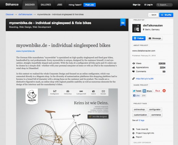 Einzelnes Projekt in Behance (Bild: Behance)