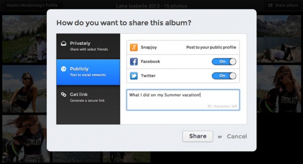 Snapjoy - Teilen eines Albums in sozialen Netzwerken (Bild: Snapjoy)