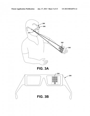 Googles Lasertastatur in Google Project Glass (Bild: US-Patent- und Markenamt)