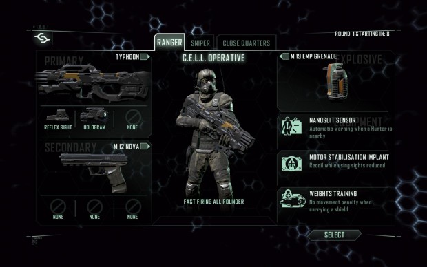 Hier wählt der Spieler seine Ausrüstung.