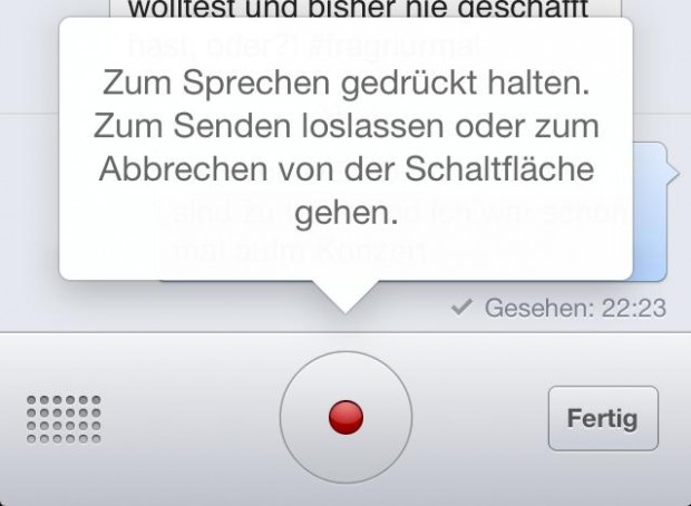 Die Sprachtaste zum Aufnehmen von Nachrichten unter iOS