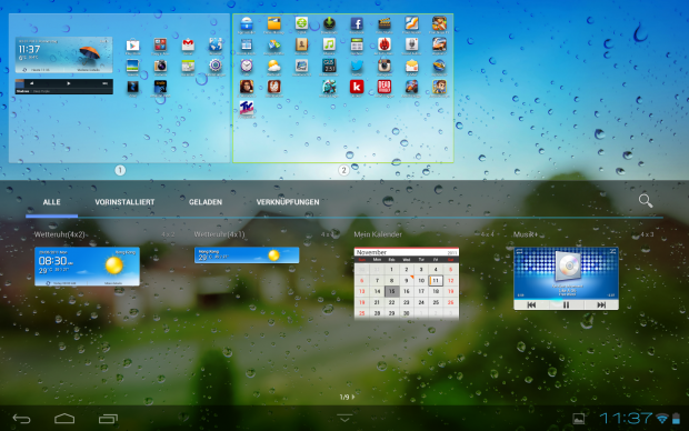 Ein Klick auf das Pluszeichen in der rechten oberen Ecke öffnet das Widget-Menü. (Screenshot: Golem.de)