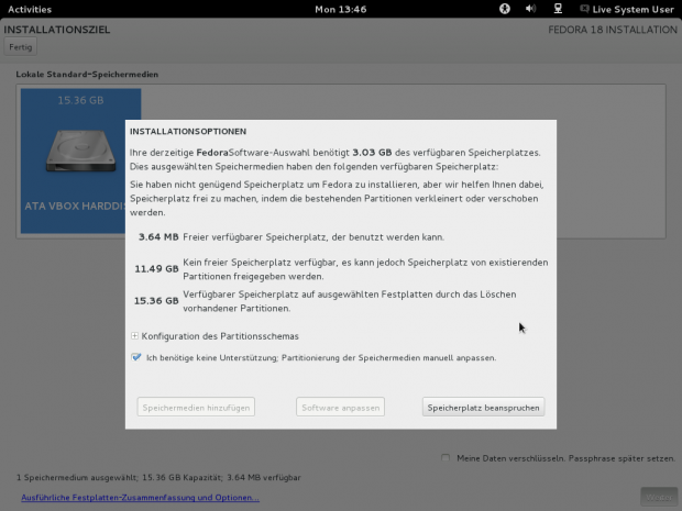 Der Partitionierer von Anaconda...