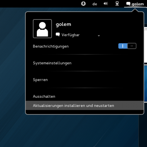 Die Offline-Updates lassen sich über die Gnome-Shell starten.