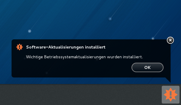 Nach dem Neustart wird über die gelungene Installation informiert.