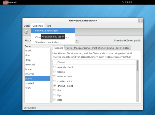 Die GUI zur Konfiguration von Firewalld