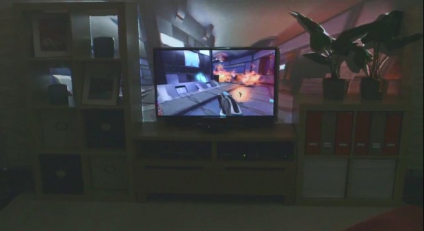 Illumiroom - Wand zeigt Spielwelt. (Screenshot: Golem.de) 