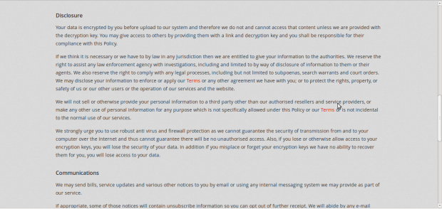 In den AGB weist Mega darauf hin, dass Daten beim Hochladen verschlüsselt werden.
