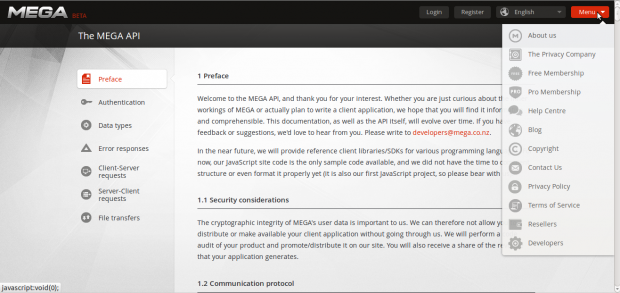 Die Webseite von Mega