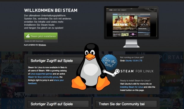 Steam - Valve wirbt dezent für Linux, auch wenn man nur den Windows- oder Mac-Client herunterladen will. (Screenshot: Golem.de)