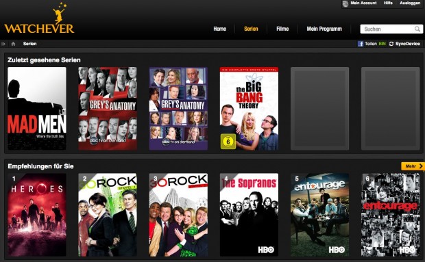 Watchever - Serien (Screenshot: Golem.de)