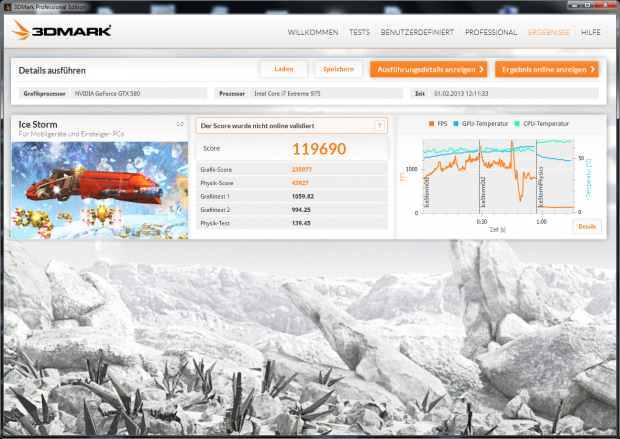 ... ist sie bei Ice Storm kaum schneller als mit der GPU, weil der Test diesen PC kaum fordert.
