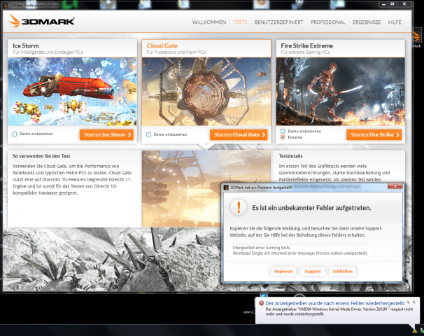 Mit Nvidias WHQL-Treiber gab es gelegentlich Abstürze.