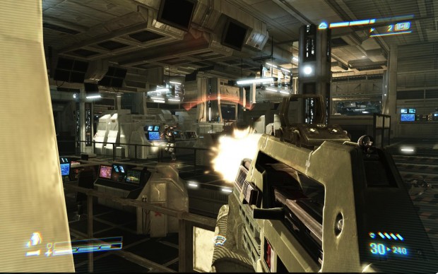 An einigen Stellen muss der Spieler Selbstschussanlagen aus dem Weg räumen.