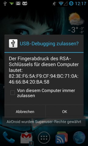 Unter anderem wurde die Sicherheitsabfrage des Debugging-Modes übernommen. (Screenshot: Golem.de)