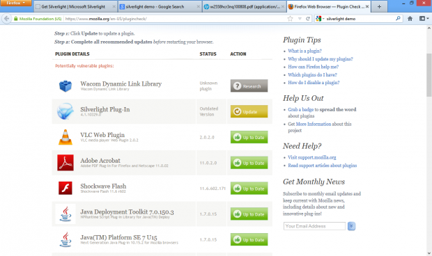 Silverlight 4.1 und der Adobe Reader 11.0.2 funktionieren ohne Probleme. (Screenshot: Golem.de)