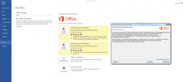 Nicht nur Office 2013 verweigert nach der ersten Aktivierung eine Zweitaktivierung.