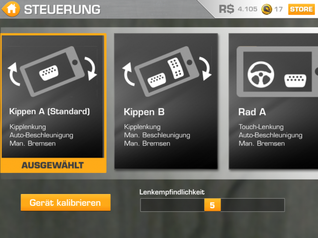 Sieben vorgegebene Steuerungsarten gibt es.