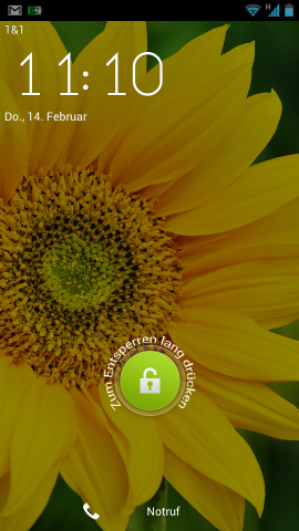 Den Sperrbildschirm hat ZTE durch ein eigenes Design ersetzt. Zum Entsperren muss ein Kreis gedrückt und nicht weggewischt werden. (Screenshot: Golem.de)