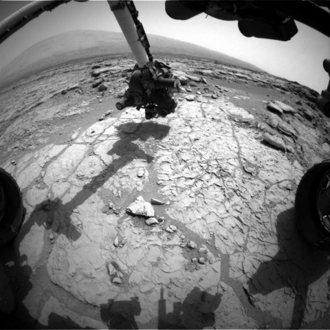 Die Schlagbohreinrichtung sitzt am Ende des 2,1 Meter langen Roboterarms. (Foto: Nasa/JPL-Caltech)