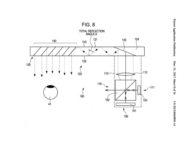 Einspeisung des Bildes, Reflexion innerhalb des Brillenglases und Austritt (Bild: US-Patent- und Markenamt)