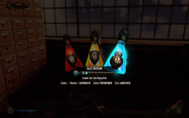 Ab und zu dürfen wir entscheiden, ob wir mehr Lebens-, Schild- oder Manapunkte wollen.