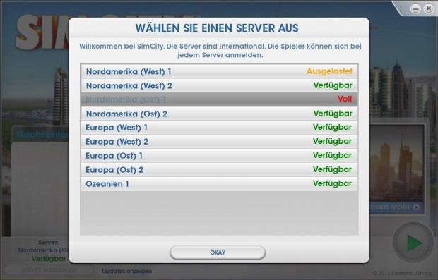 Ausgerechnet der voreingestellte Server ist vollständig ausgelastet.