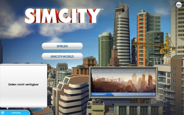 Das Hauptmenü von Sim City