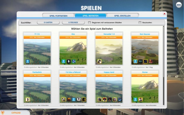 Den - so gut wie immer leeren - Spielen anderer Spieler konnten wir immerhin beitreten.