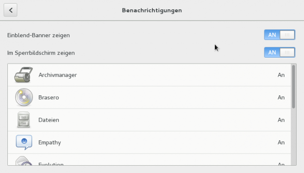 Einstellungen der Benachrichtigungen