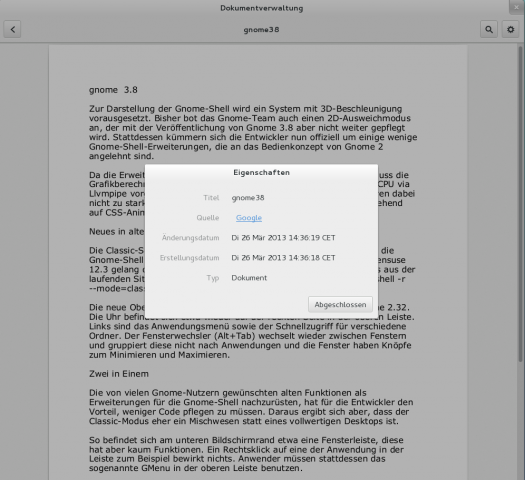 Die Dokumentenanzeige von Google-Docs...