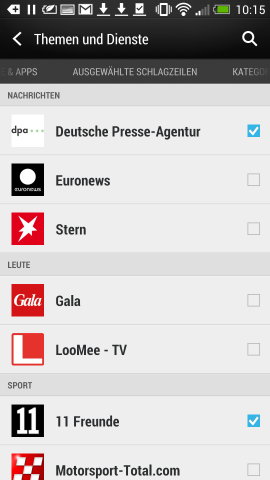 Die Anbieter für Blinkfeed (Screenshot: Golem.de)