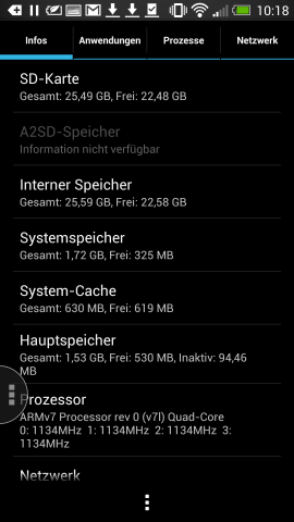 Der Speicherplatz auf dem HTC One (Screenshot: Golem.de)