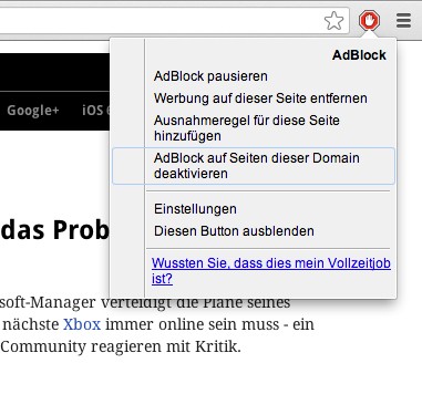 Adblock unter Chrome deaktivieren