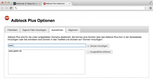 Adblock Plus unter Chrome deaktivieren