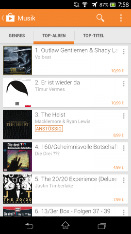Play Store 4 - Musik-Bereich (Bild: Google/Screenshot: Golem.de)