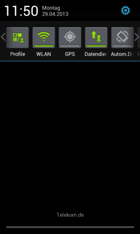 Über die Schnelleinstellungsleiste hat der Anwender Zugriff auf die wichtigsten Einstellungen des Smartphones. (Screenshot: Golem.de)