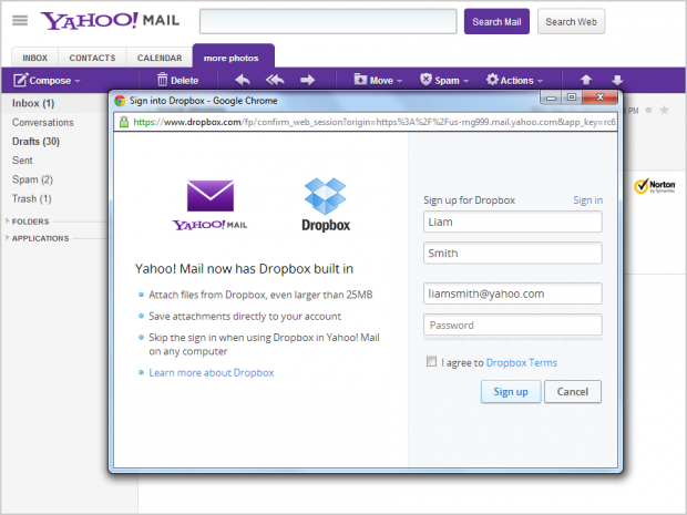 Yahoo integriert Dropbox in Yahoo Mail. (Bild: Yahoo)