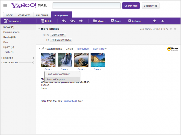 Yahoo integriert Dropbox in Yahoo Mail. (Bild: Yahoo)